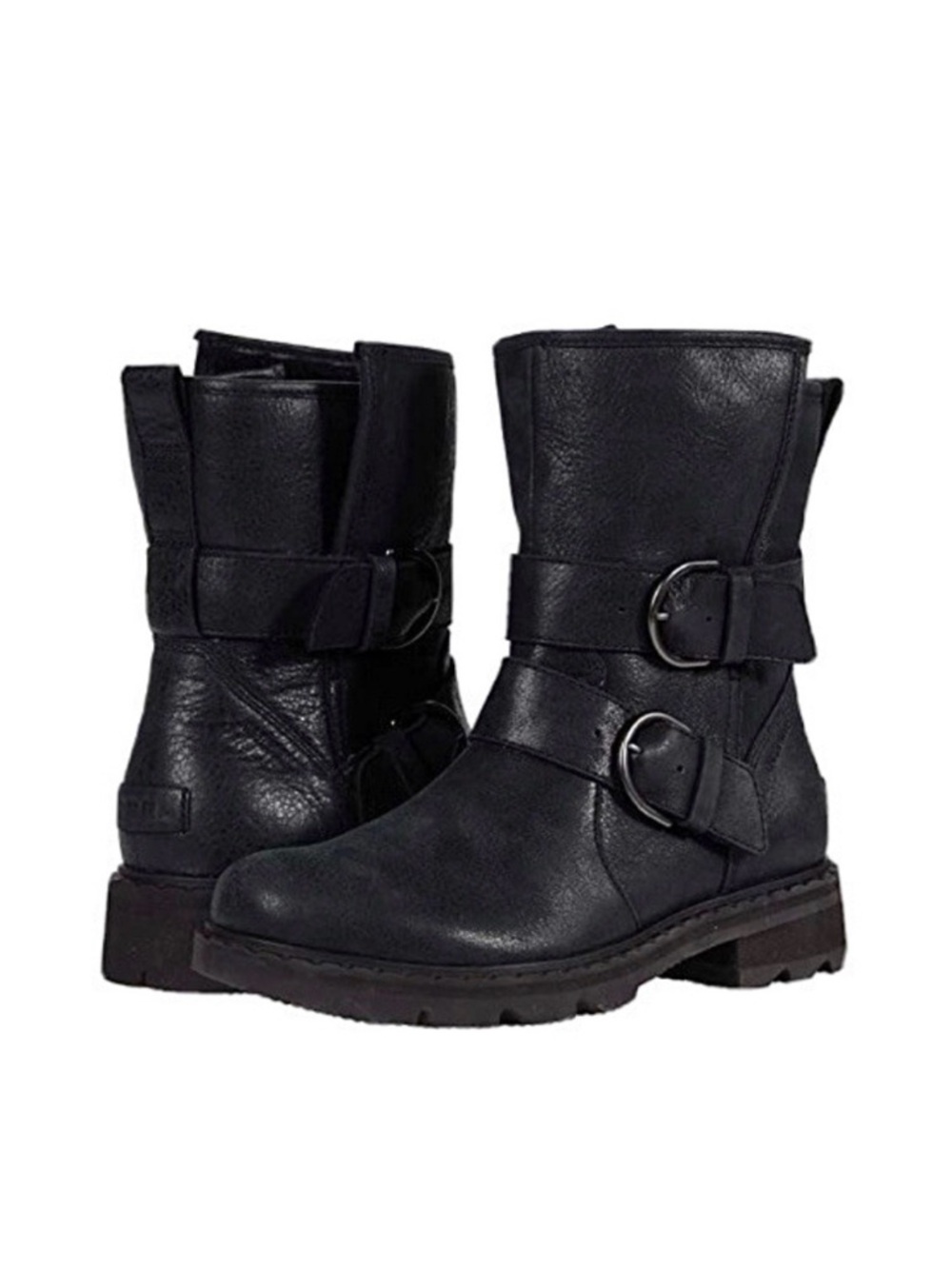 Sorel Lennox Waterproof Combat Moto Boots Cozy Shearling Fur Lined Size 9 Black - Picture 2 of 16